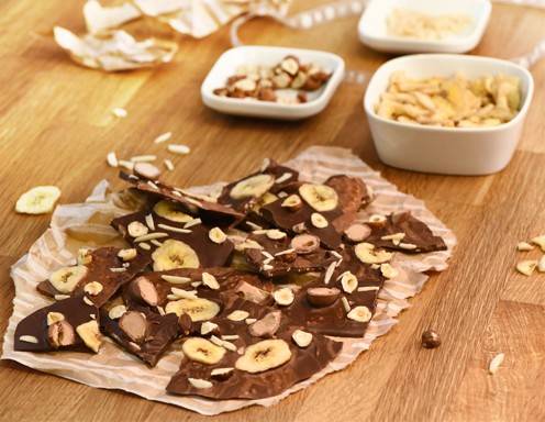 Edelbitter-Nuss-Schokolade mit Banane Rezept