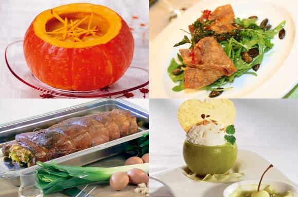 Menü mit Kürbis und Äpfeln