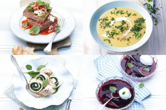 Weihnachtsmenü mit dekorativen Putenrouladen aus dem Dampfgarer